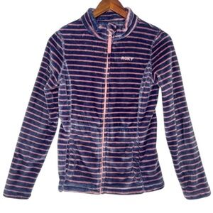 ROXY Purple Pink Striped Fleece Zip Up Jacket Sweatshirt 
Girl's Size M 10
